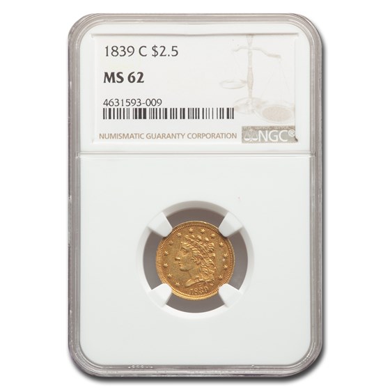 1839-C $2.50 Gold Classic Head MS-62 NGC 1839-C $2.50 Gold Classic Head MS-62 NGC