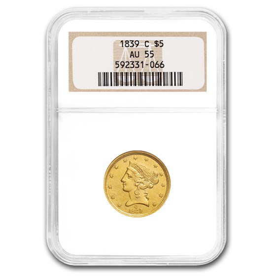 1839-C $5 Liberty Gold Half Eagle AU-55 NGC 1839-C $5 Liberty Gold Half Eagle AU-55 NGC
