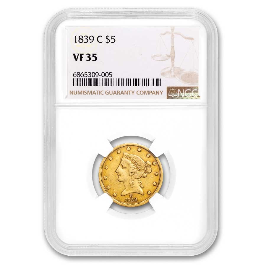 1839-C $5 Liberty Gold Half Eagle VF-35 NGC