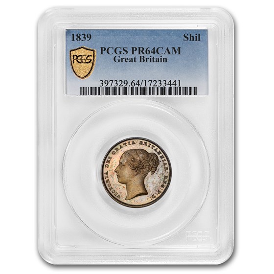 1839 Great Britain Silver Shilling Victoria PR-64 Cameo PCGS 1839 Great Britain Silver Shilling Victoria PR-64 Cameo PCGS