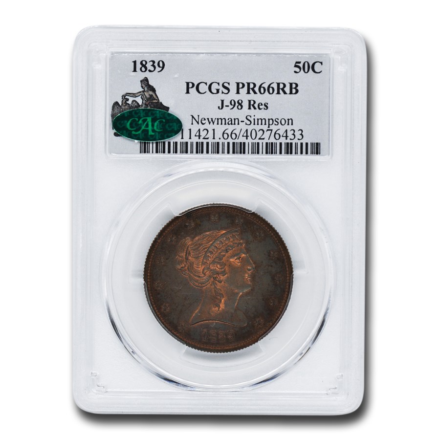 1839 Half Dollar Pattern PR-66 PCGS CAC (Red/Brown, J-98 Res)