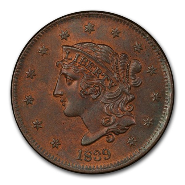 1839 (None) Phil Braided Hair Large Cent Booby Head Value | RB - APMEX