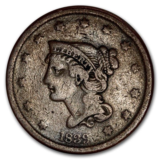 1839 Large Cent Silly Head Fine 1839 Large Cent Silly Head Fine