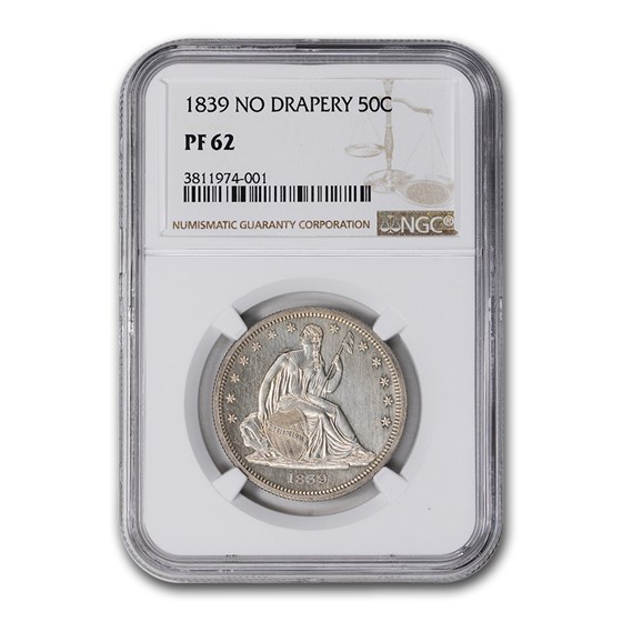 1839 Liberty Seated Half Dollar PF-62 NGC (No Drapery) 1839 Liberty Seated Half Dollar PF-62 NGC (No Drapery)
