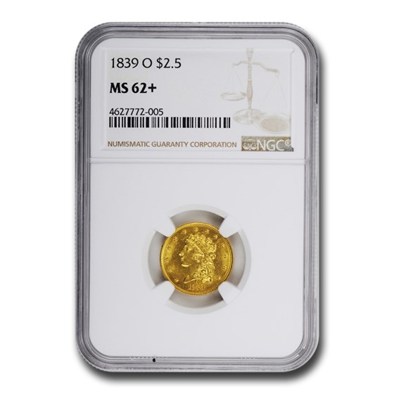1839-O $2.50 Gold Classic Head MS-62+ NGC 1839-O $2.50 Gold Classic Head MS-62+ NGC