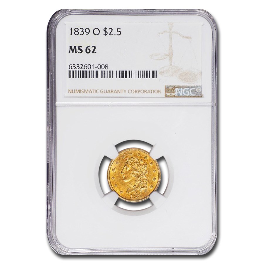 1839-O $2.50 Gold Classic Head Quarter Eagle MS-62 NGC