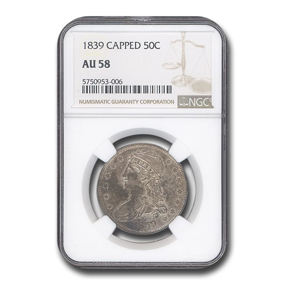 1839 Reeded Edge Half Dollar AU-58 NGC 1839 Reeded Edge Half Dollar AU-58 NGC