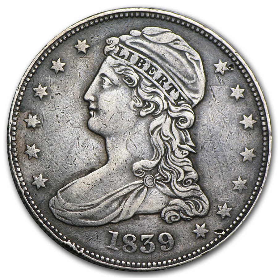 1839 Reeded Edge Half Dollar Lrg Letters VF