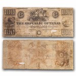 1839 Republic of Texas $100 Treasury Note VG Cancelled