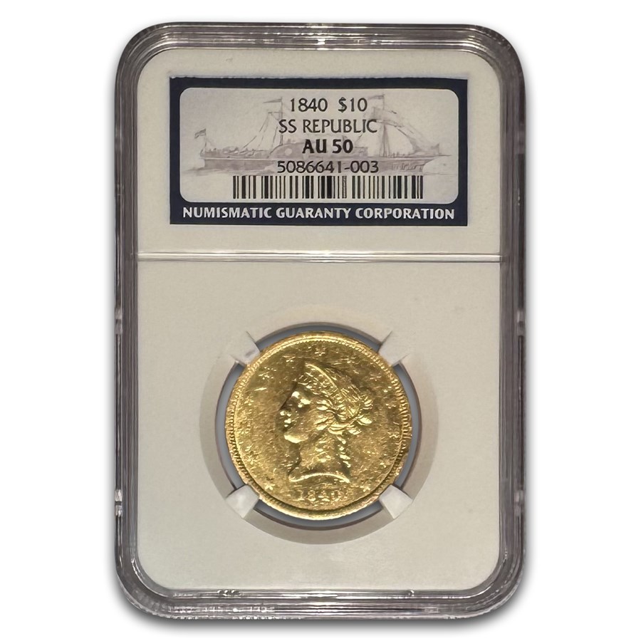 1840 $10 Liberty Gold Eagle AU-50 NGC (SS Republic)