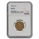 1840 $5 Liberty Gold Half Eagle AU-50 NGC
