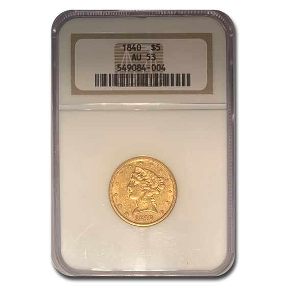 1840 $5 Liberty Gold Half Eagle AU-53 NGC