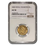 1840 $5 Liberty Gold Half Eagle AU-58 NGC (Small Diameter)