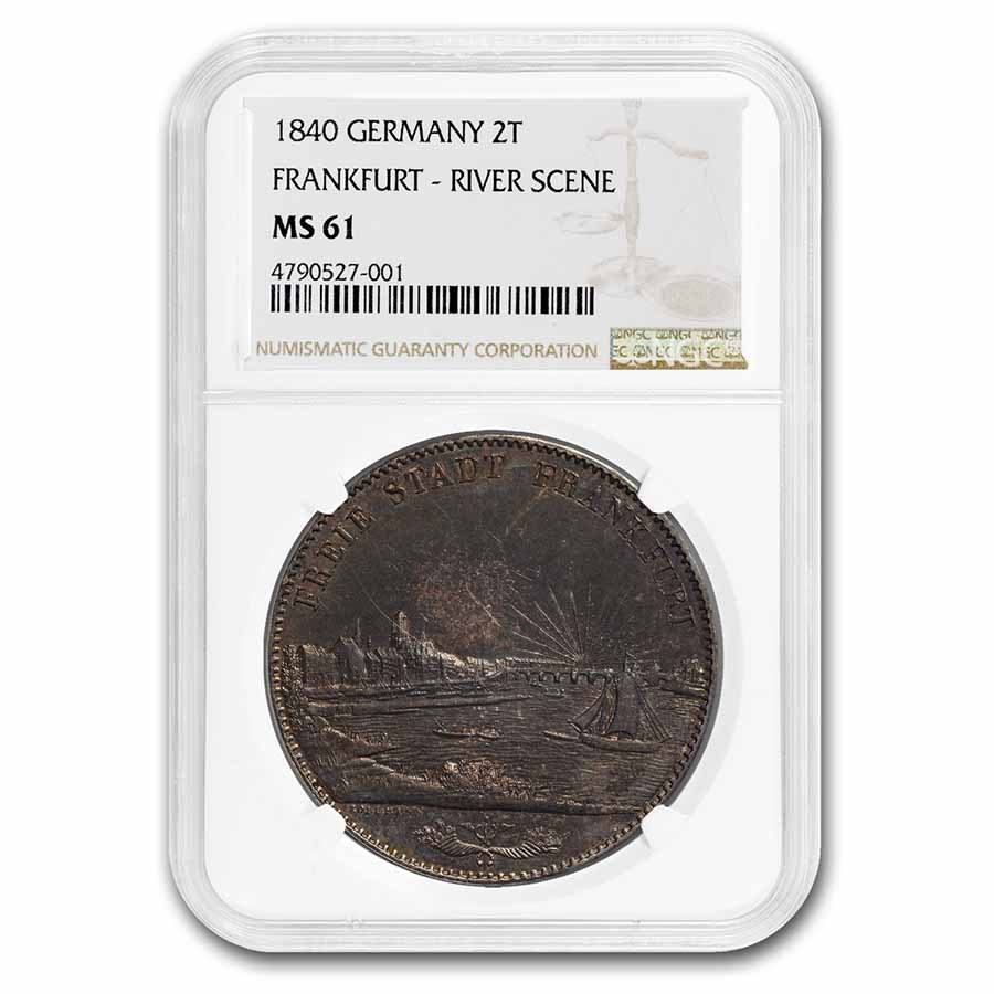 1840 German State Frankfurt Silver 2 Thaler MS-61 NGC