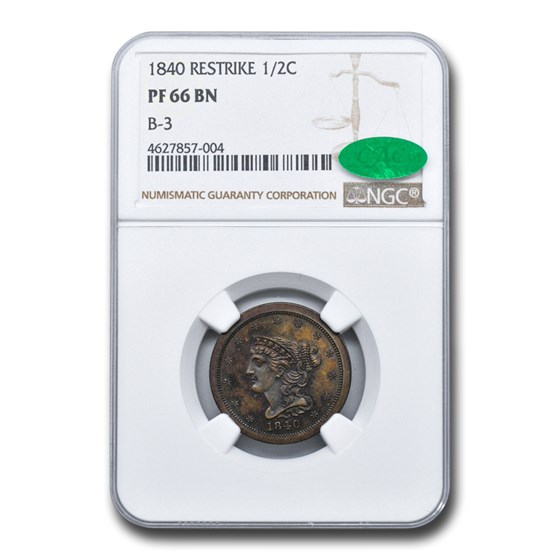 1840 Half Cent PF-66 NGC CAC (Brown, Restrike, B-3) 1840 Half Cent PF-66 NGC CAC (Brown, Restrike, B-3)