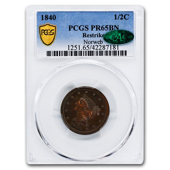 1840 Half Cent PR-65 PCGS CAC (Brown, Restrike) 1840 Half Cent PR-65 PCGS CAC (Brown, Restrike)