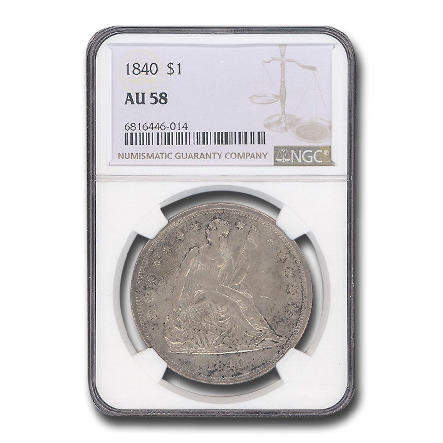 1840 Liberty Seated Dollar AU-58 NGC