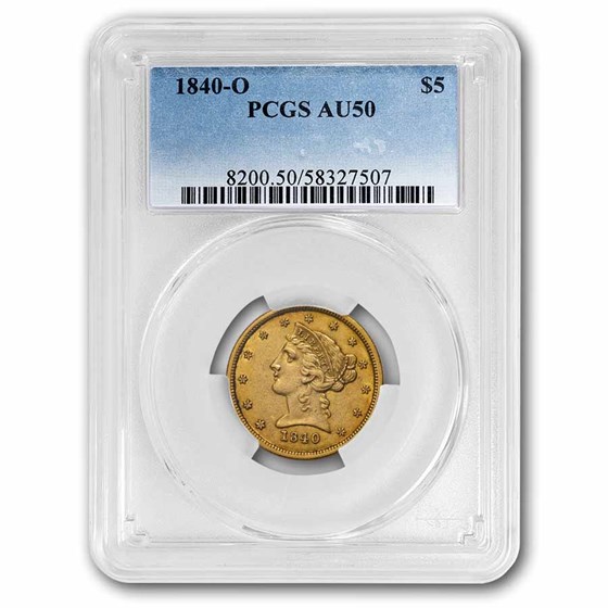 1840-O $5 Liberty Gold Half Eagle AU-50 PCGS