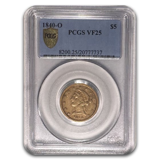 1840-O $5 Liberty Gold Half Eagle VF-25 PCGS