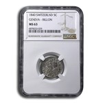 1840 Switzerland 5 Centimes MS-63 NGC