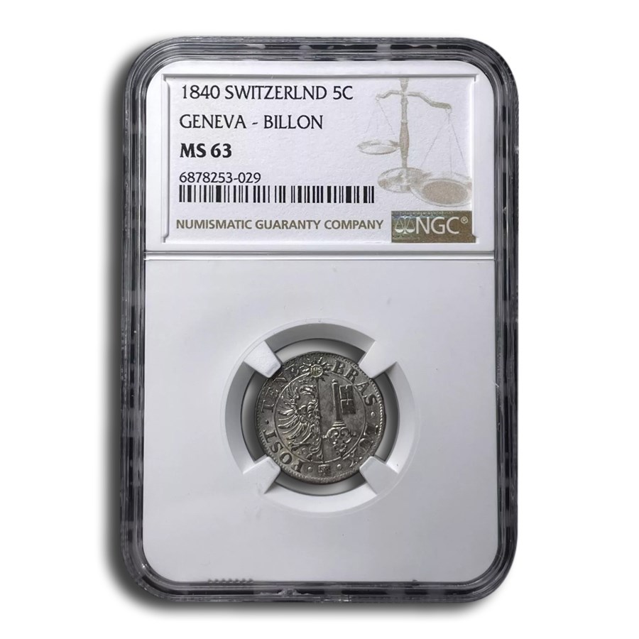 1840 Switzerland 5 Centimes MS-63 NGC