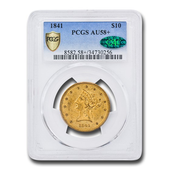 1841 $10 Liberty Gold Eagle AU-58+ PCGS CAC