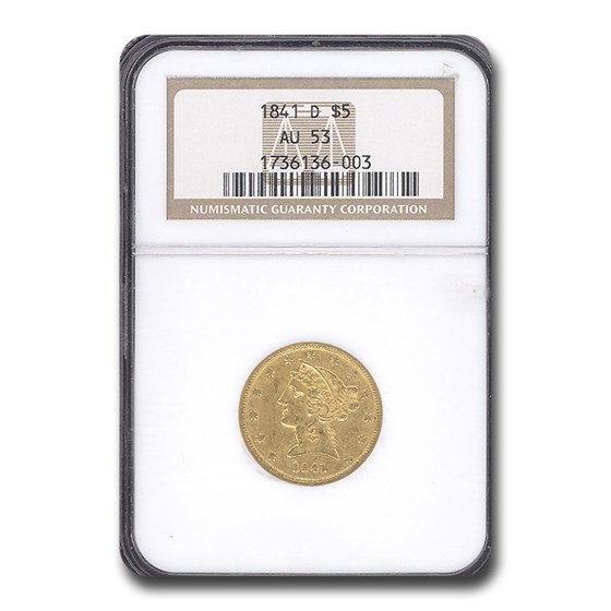 1841-D $5 Liberty Gold Half Eagle AU-53 NGC 1841-D $5 Liberty Gold Half Eagle AU-53 NGC