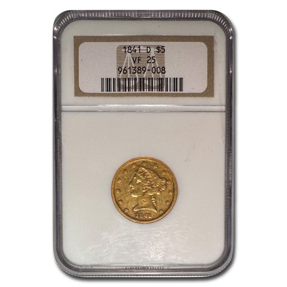 1841-D $5 Liberty Gold Half Eagle VF-25 NGC 1841-D $5 Liberty Gold Half Eagle VF-25 NGC