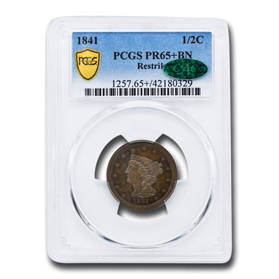 1841 Half Cent PR-65+ PCGS CAC (Brown, Restrike) 1841 Half Cent PR-65+ PCGS CAC (Brown, Restrike)