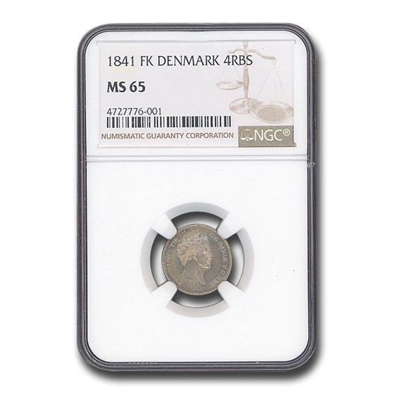 1841-Heart Denmark Silver 4 Rigsbankskilling MS-65 NGC