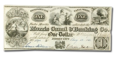 1841 Morris Canal & Banking, Jersey City, NJ $1.00 Note NJ-260 AU 1841 Morris Canal & Banking, Jersey City, NJ $1.00 Note NJ-260 AU