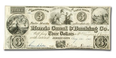 1841 Morris Canal & Banking, Jersey City, NJ $3.00 Note NJ-260 AU 1841 Morris Canal & Banking, Jersey City, NJ $3.00 Note NJ-260 AU