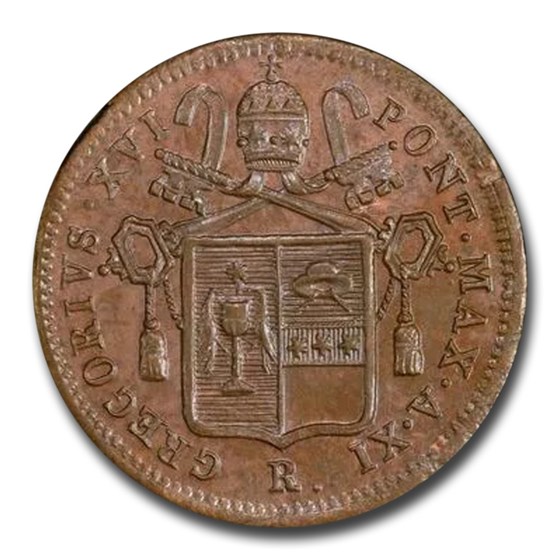 1841-R Italy Papal States 1/2 Baiocco MS-63 PCGS (Brown) 1841-R Italy Papal States 1/2 Baiocco MS-63 PCGS (Brown)