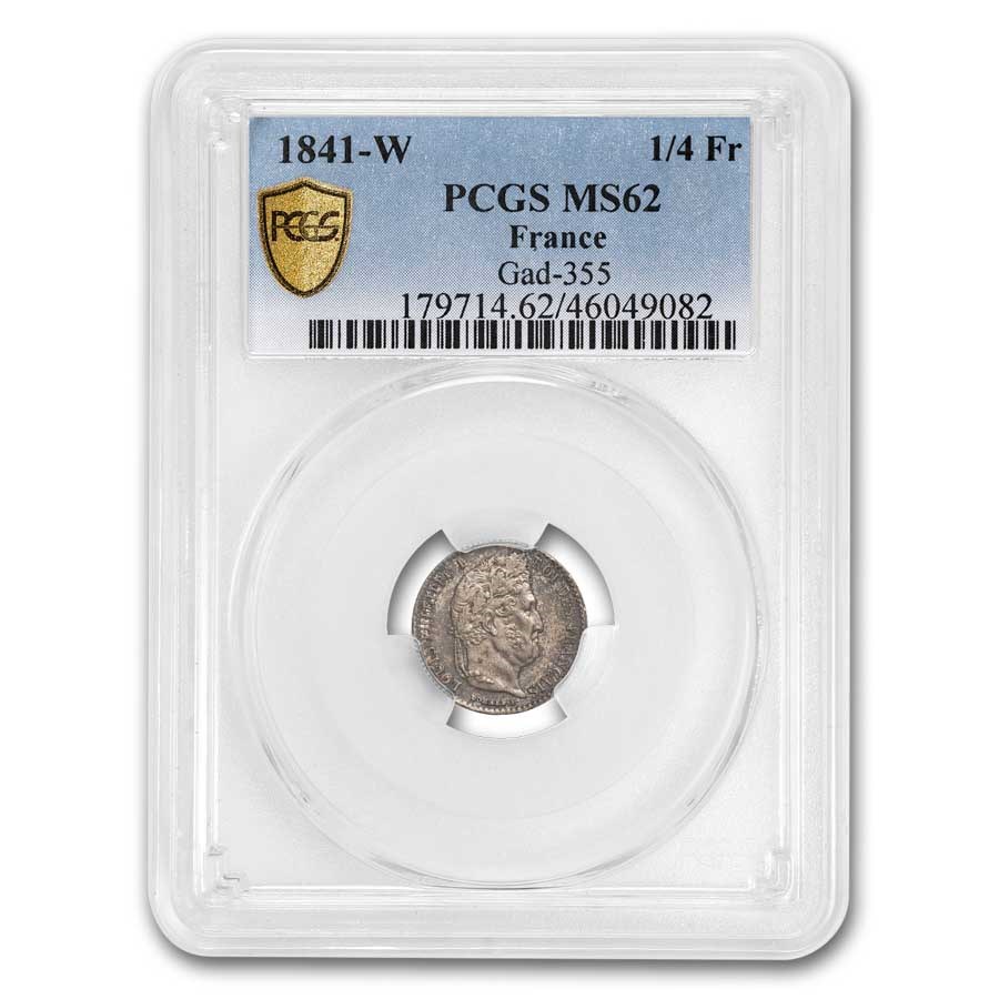 1841-W Kingdom of France AR 1/4 Franc Louis-Philippe MS-62 PCGS