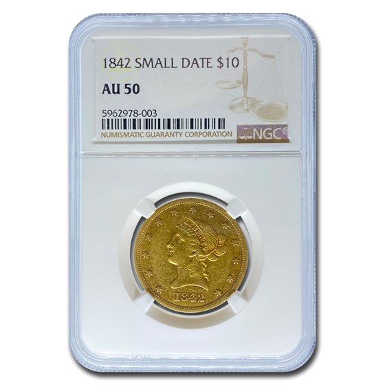 1842 $10 Liberty Gold Eagle AU-50 NGC (Small Date) 1842 $10 Liberty Gold Eagle AU-50 NGC (Small Date)