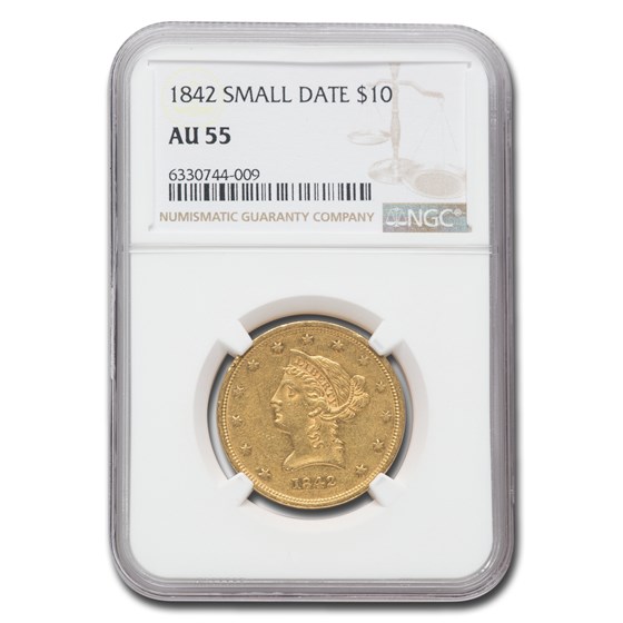 1842 $10 Liberty Gold Eagle AU-55 NGC (Small Date) 1842 $10 Liberty Gold Eagle AU-55 NGC (Small Date)