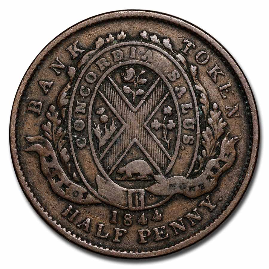 2379.　極美品　1842年　カナダ　バンクトークン　1ペニー Buy 1842-1845 Canada Bank of Montreal Half Penny Bank Token