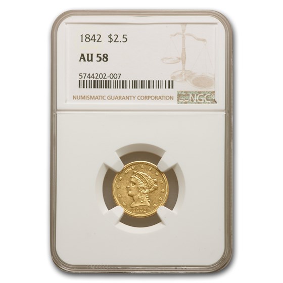 1842 $2.50 Liberty Gold Quarter Eagle AU-58 NGC 1842 $2.50 Liberty Gold Quarter Eagle AU-58 NGC