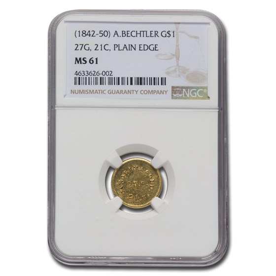 (1842-50) $1 Carolina Gold A. Bechtler MS-61 NGC (Plain Edge)
