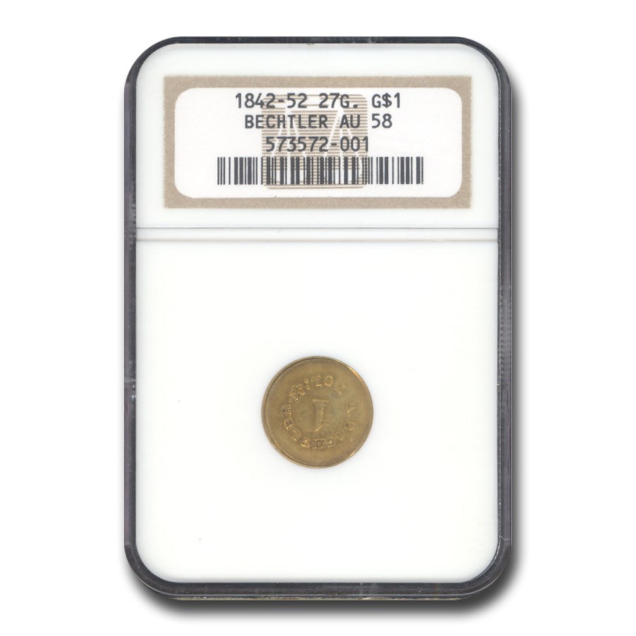 (1842-50) Carolina Gold A. Bechtler AU-58 NGC (27 grns, 21 ct.)