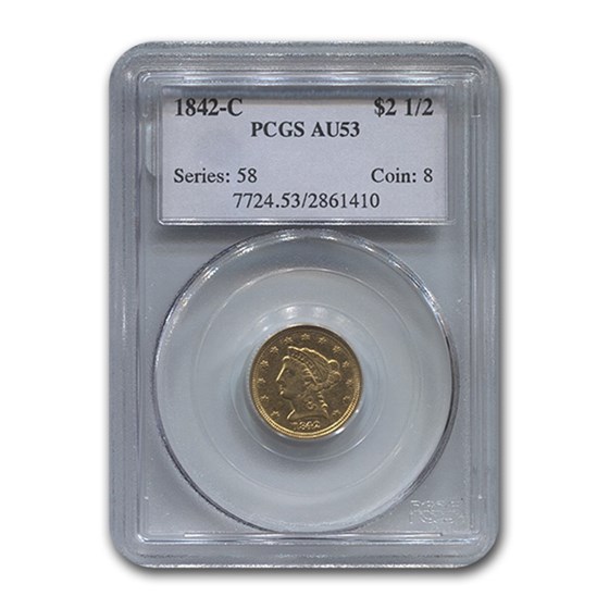 1842-C $2.50 Liberty Gold Quarter Eagle AU-53 PCGS 1842-C $2.50 Liberty Gold Quarter Eagle AU-53 PCGS