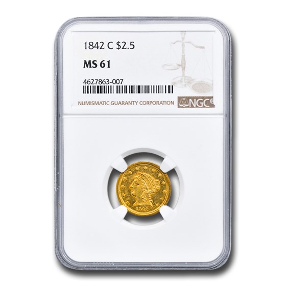 1842-C $2.50 Liberty Gold Quarter Eagle MS-61 NGC 1842-C $2.50 Liberty Gold Quarter Eagle MS-61 NGC
