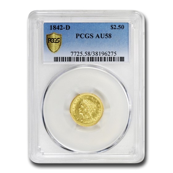 1842-D $2.50 Liberty Gold Quarter Eagle AU-58 PCGS 1842-D $2.50 Liberty Gold Quarter Eagle AU-58 PCGS