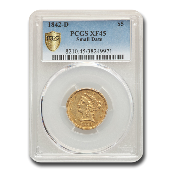 1842-D $5 Liberty Gold Half Eagle XF-45 PCGS (Small Date) 1842-D $5 Liberty Gold Half Eagle XF-45 PCGS (Small Date)