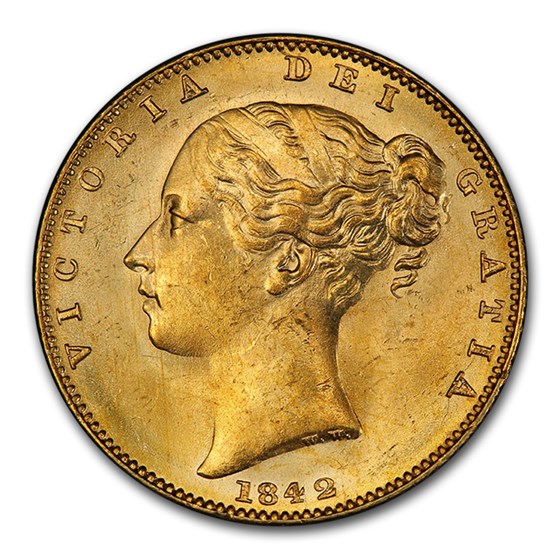 1842 Great Britain Gold Sovereign Victoria Shield MS-64 PCGS