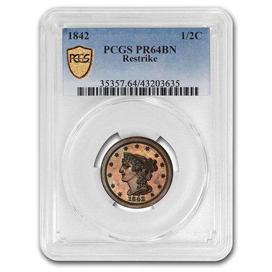 1842 Half Cent PR-64 PCGS (Brown, Reverse of 1840 2nd Restrike) 1842 Half Cent PR-64 PCGS (Brown, Reverse of 1840 2nd Restrike)