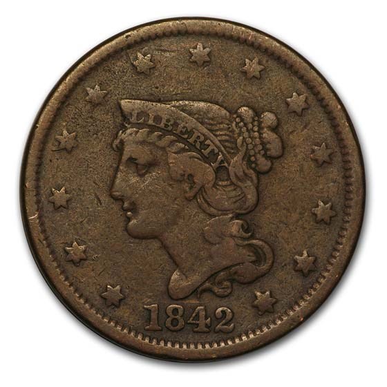 1842 Large Cent Lg Date Fine