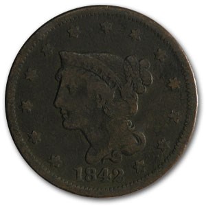 1842 Large Cent Lg Date VG 1842 Large Cent Lg Date VG