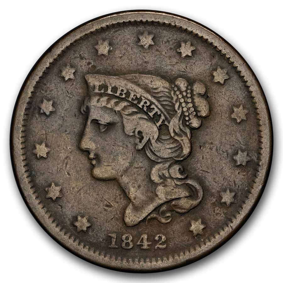1842 Large Cent Sm Date Fine
