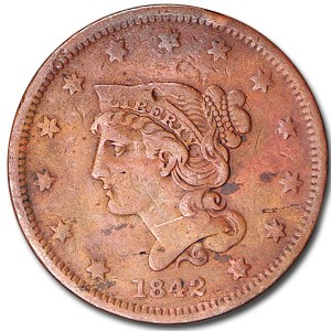 1842 Large Cent Sm Date Fine 1842 Large Cent Sm Date Fine